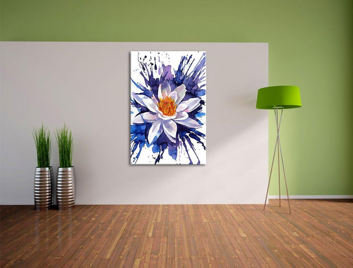 schönes Gemälde einer Seerose Kunst Format: 100x70 auf Leinwand, XXL riesige Bilder fertig gerahmt m