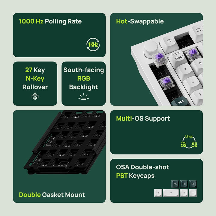 Keychron Q0 HE Kabelloser Magnetisches Numpad, 2,4 GHz/Bluetooth 5.1, Schnelltrigger, RGB, programmi