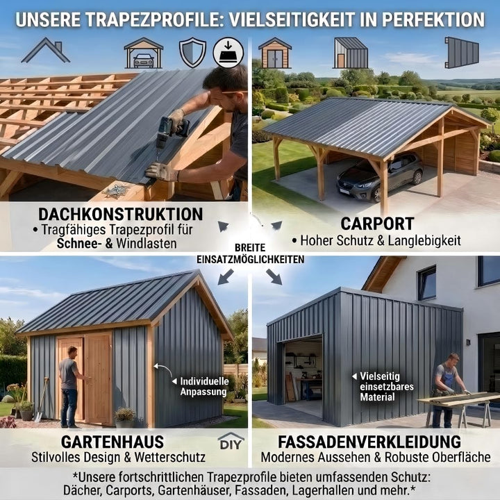 14er Set Trapezblech 110x46cm, 7m² verzinkt Profilblech Dachblech, Wellblech Platten für Dach, für d