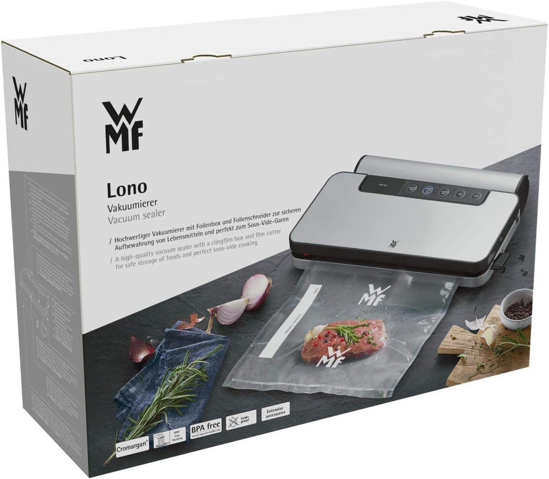 WMF Lono Vakuumiergerät 90 W, Folienschweissgerät mit abnehmbarer Folienbox, Folienrolle und 5 Beute