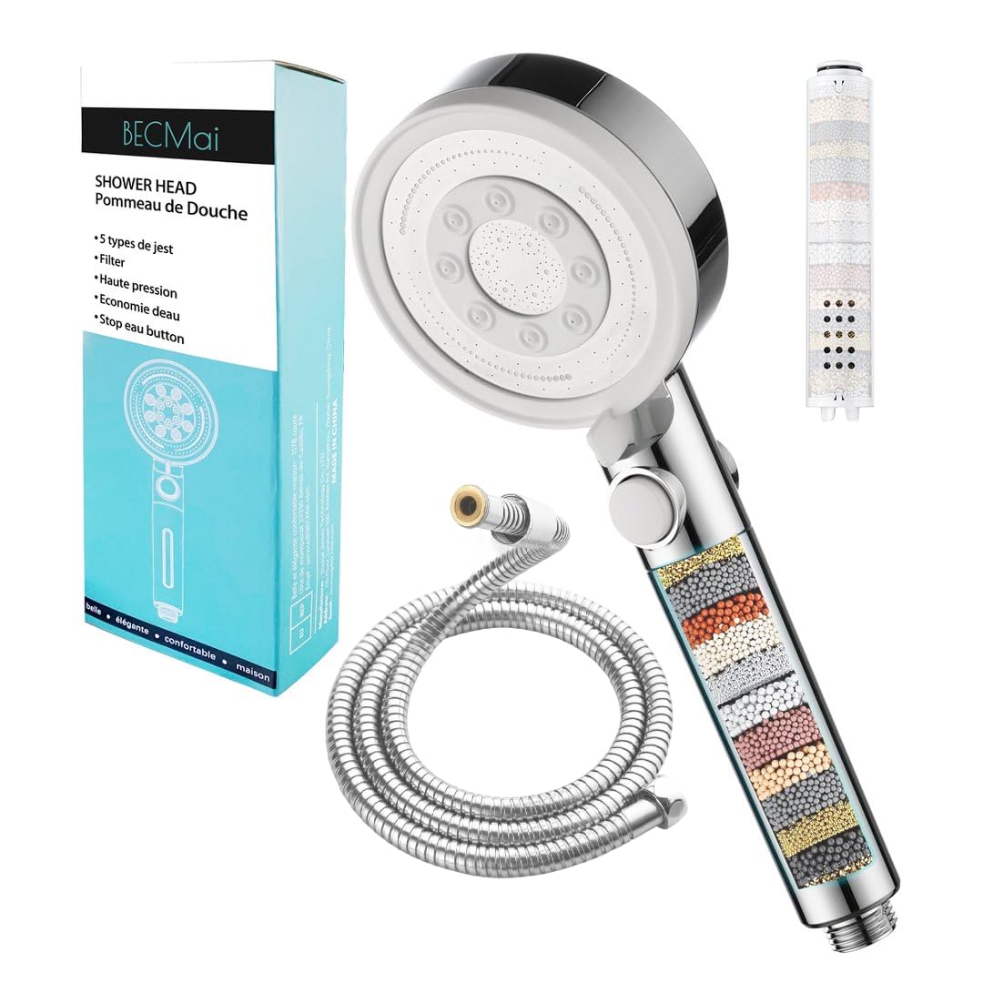 Duschkopf Filter mit schlauch, Hochdruck Duschkopf, Wassersparend Duschbrause Anti Kalk, Shower Head