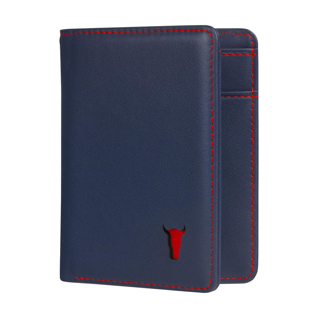 TORRO Herren Geldbörse - Premium-Echtleder-Geldbörse mit RFID-Schutz Slim Bi-Fold Marineblau mit Rot