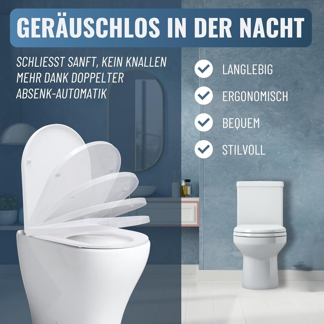 Meisterwerk Toilettendeckel mit Absenkautomatik in 2 Grössen - WC Sitz mit 99,9% Antibakterieller Ob