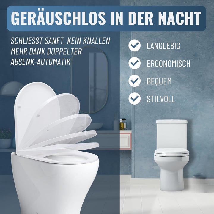 Meisterwerk Toilettendeckel mit Absenkautomatik in 2 Grössen - WC Sitz mit 99,9% Antibakterieller Ob