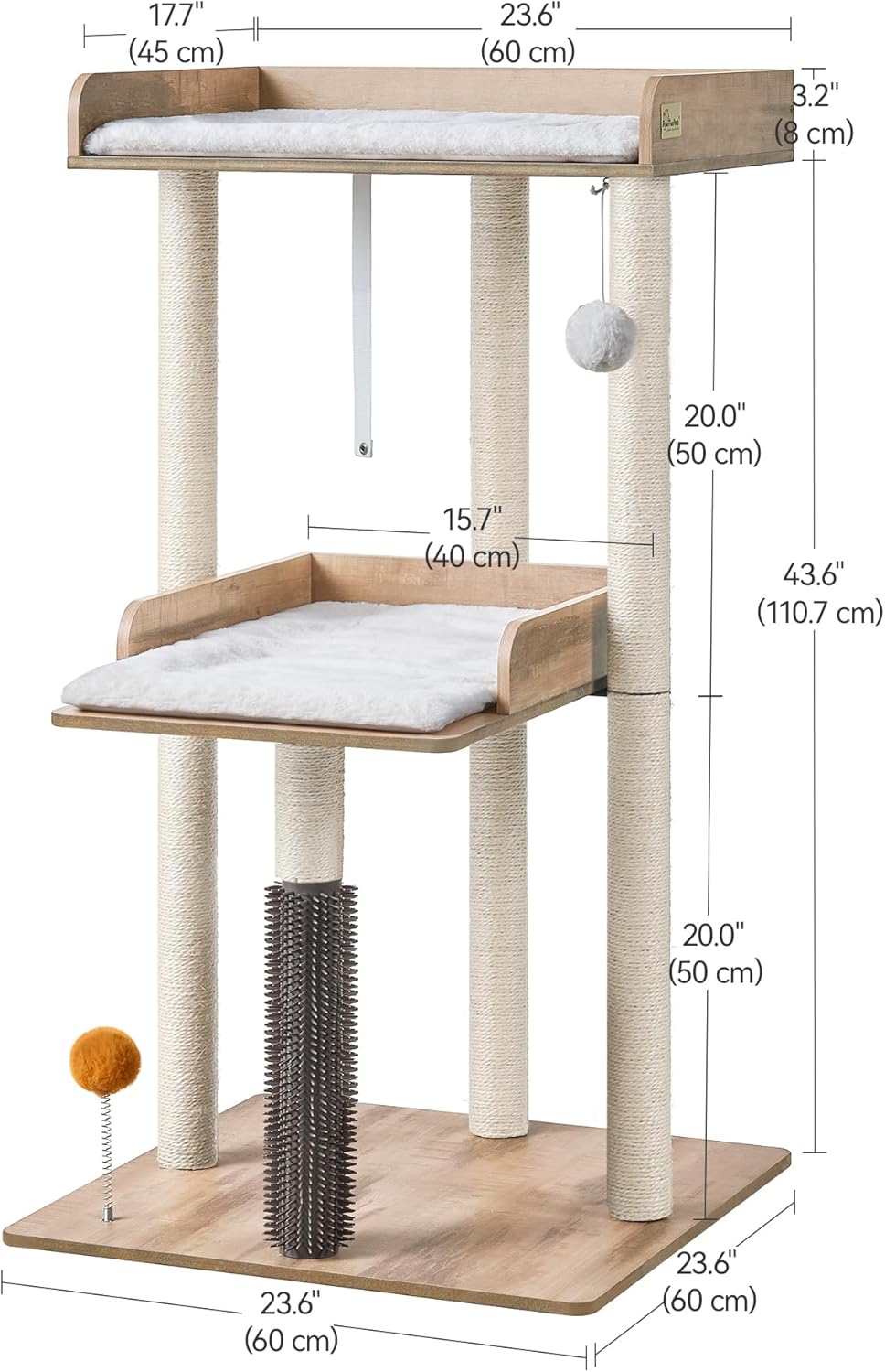 FourFurPets 111cm Katzenbaum, moderner Katzenbaumturm, Katzenturm für grosse Erwachsene Hauskatzen,