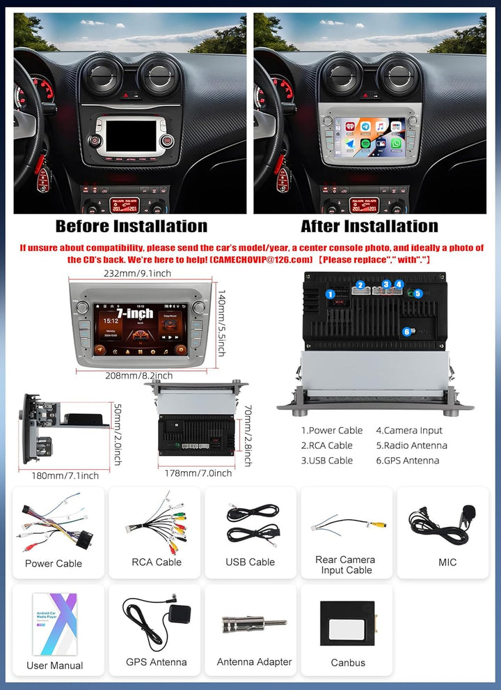 CAMECHO 2G+64G Android 13 Autoradio für Alfa Romeo MITO 2008-2016 mit Navi Carplay Android Auto Wire