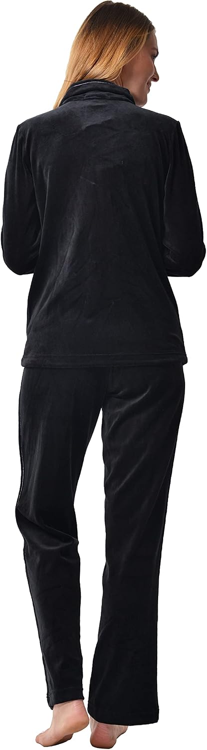 RAIKOU Damen Nicki Hausanzug mit Reissverschluss Velours Freizeitanzug Trainingsanzug 36-38 Schwarz,
