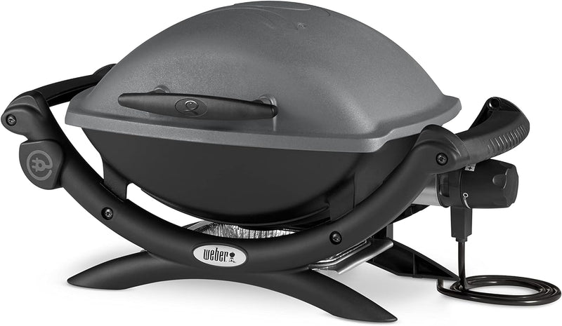 Weber Q1400 Dark Gray Elektrogrill 2200 Watt & 6645 Grillbesteck Kompakt 2-teilig, Zange und Wender,