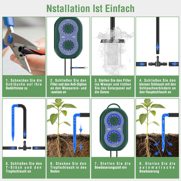 Solar Bewässerungssystem für 30 Topfpflanzen mit 35M Tropfschlauch | Automatische Bewässerung, Auto