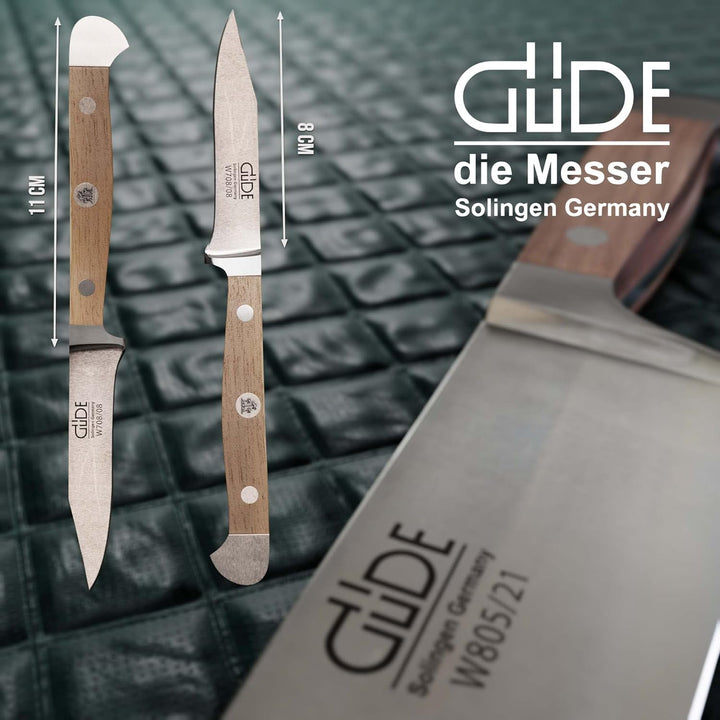 GÜDE Solingen - Gemüsemesser geschmiedet, 8 cm, Walnussholz, ALPHA WALNUSS, Doppelkropf, Handmade Ge