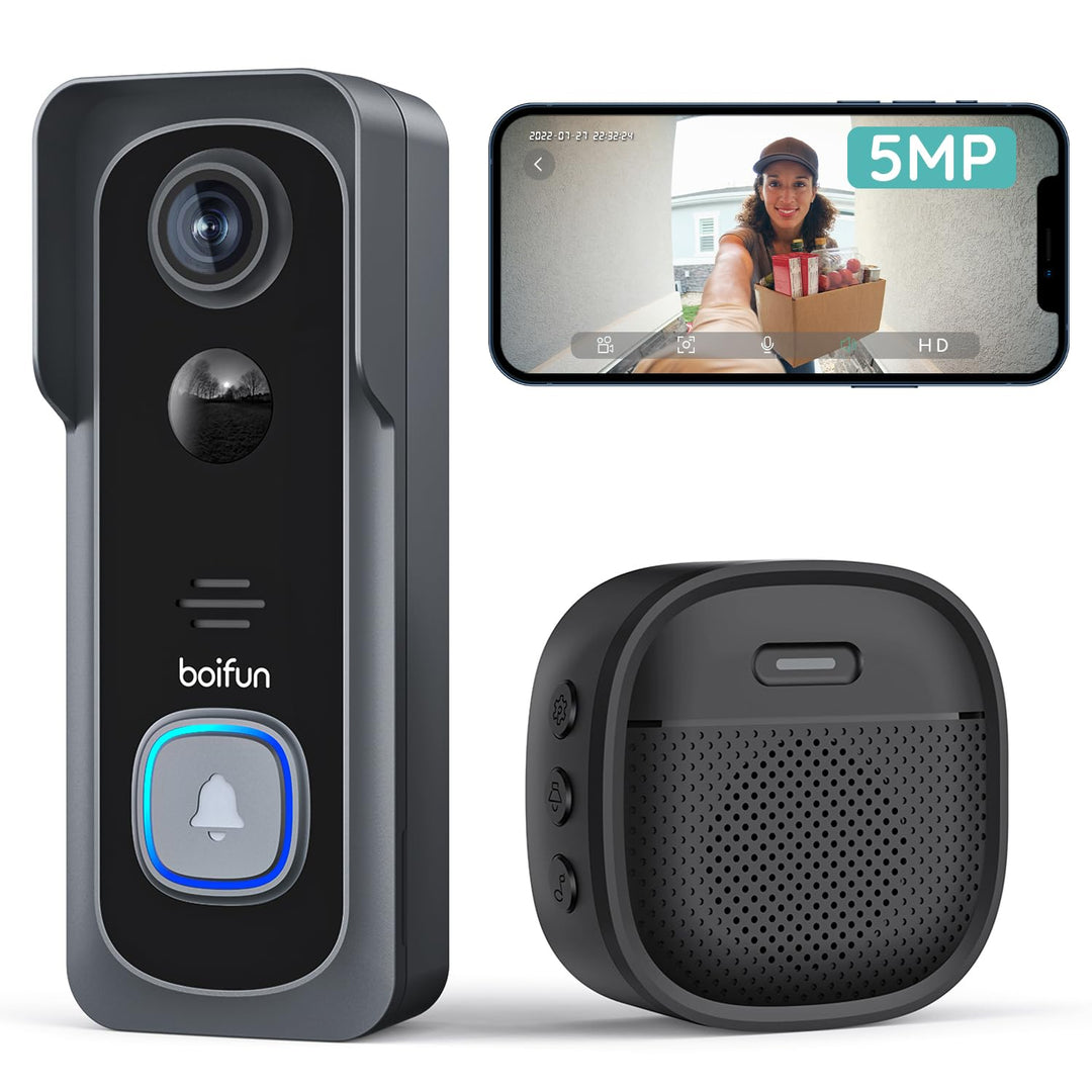 BOIFUN 2K 5MP WLAN Video Türklingel mit Kamera,Alexa-kompatibel, Nachtsicht, PIR Bewegungserkennung,