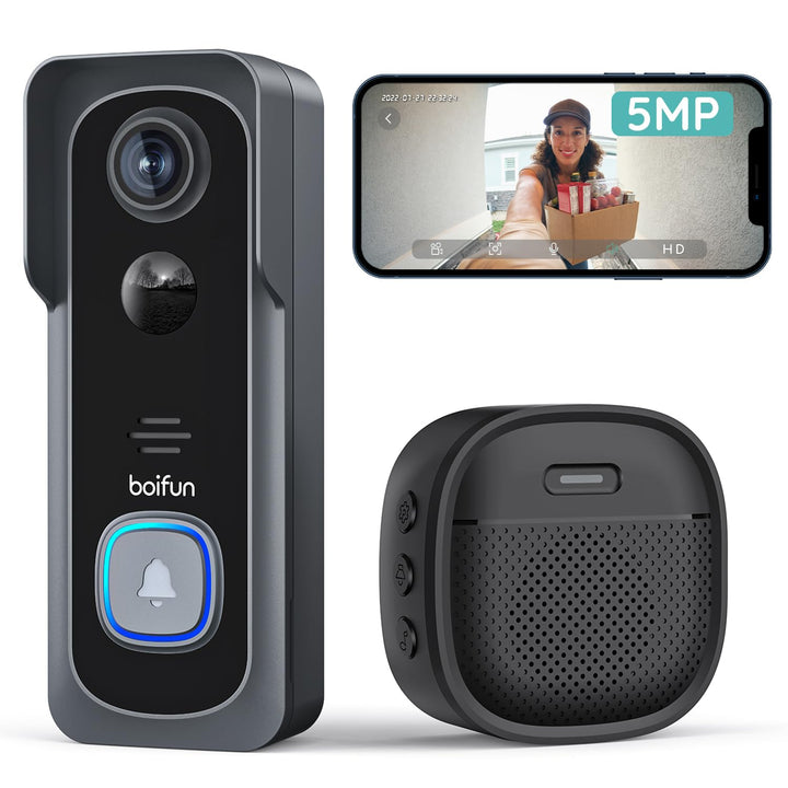 BOIFUN 2K 5MP WLAN Video Türklingel mit Kamera,Alexa-kompatibel, Nachtsicht, PIR Bewegungserkennung,