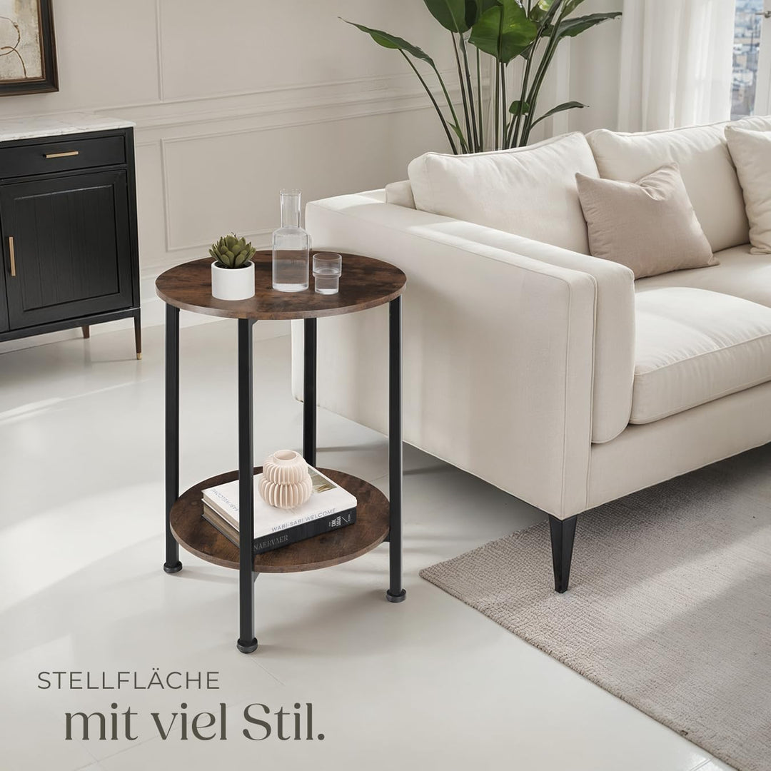 tectake Beistelltisch rund aus Holz und Metall, Industrie-Design, Couchtisch mit 2 Ablagen, für Wohn