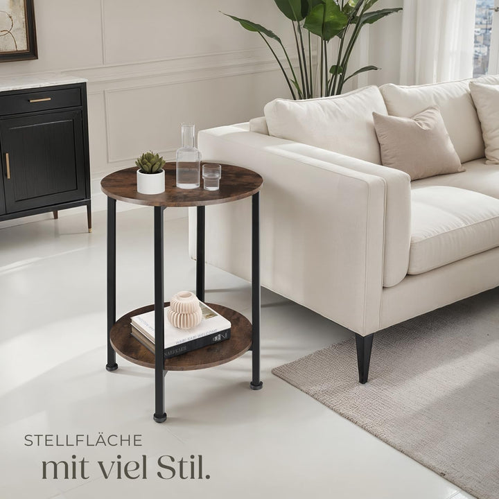 tectake Beistelltisch rund aus Holz und Metall, Industrie-Design, Couchtisch mit 2 Ablagen, für Wohn