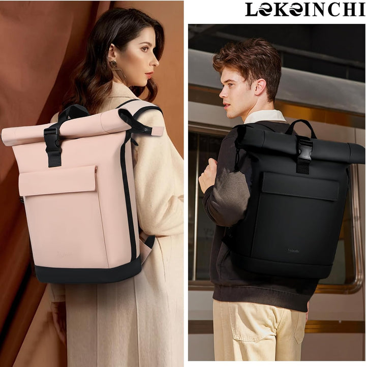 Rolltop Rucksack Damen & Herren, Elegant Laptop Rucksack Wasserdicht mit 17 Zoll Laptopfach, Grosser