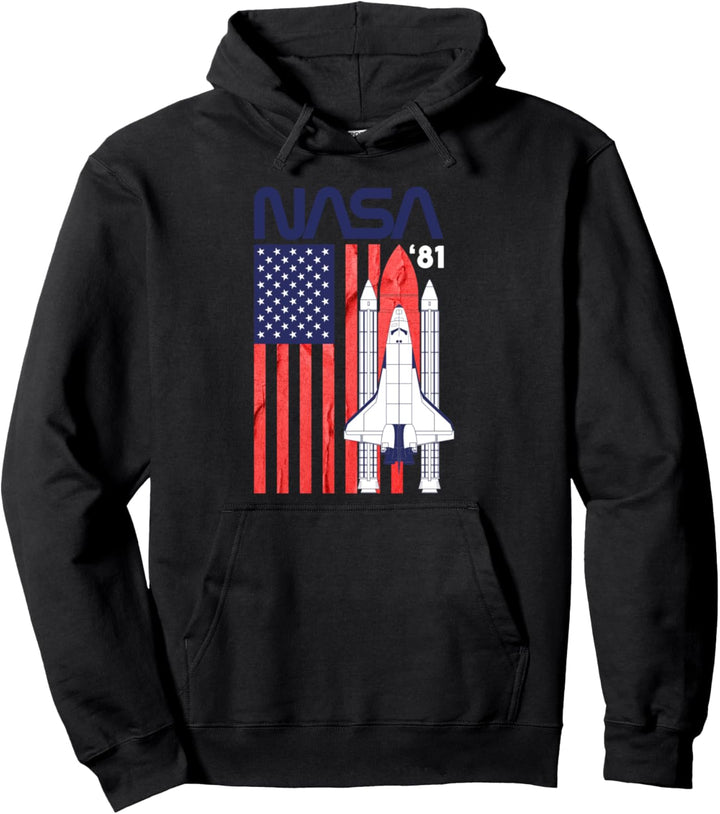 NASA Shuttle And Full American Flag Poster Pullover Hoodie