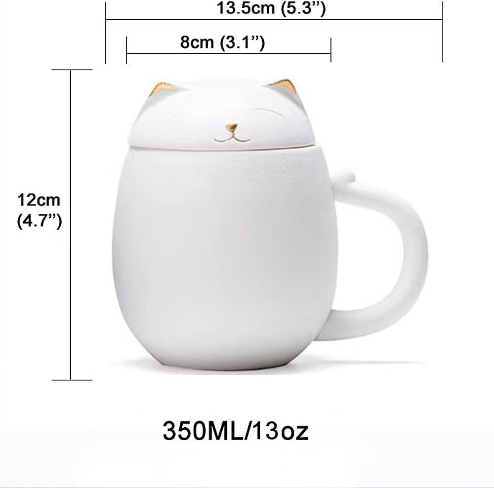 Katzenbecher mit Teesieb und Deckel, Niedliche Teetassen Kawaii-Tasse aus Keramik zum Ziehen, Handge