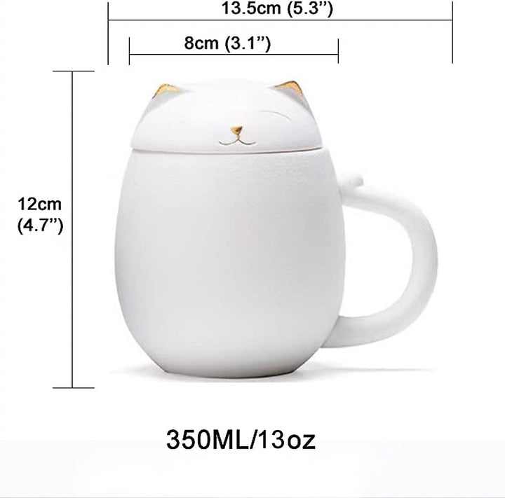 Katzenbecher mit Teesieb und Deckel, Niedliche Teetassen Kawaii-Tasse aus Keramik zum Ziehen, Handge