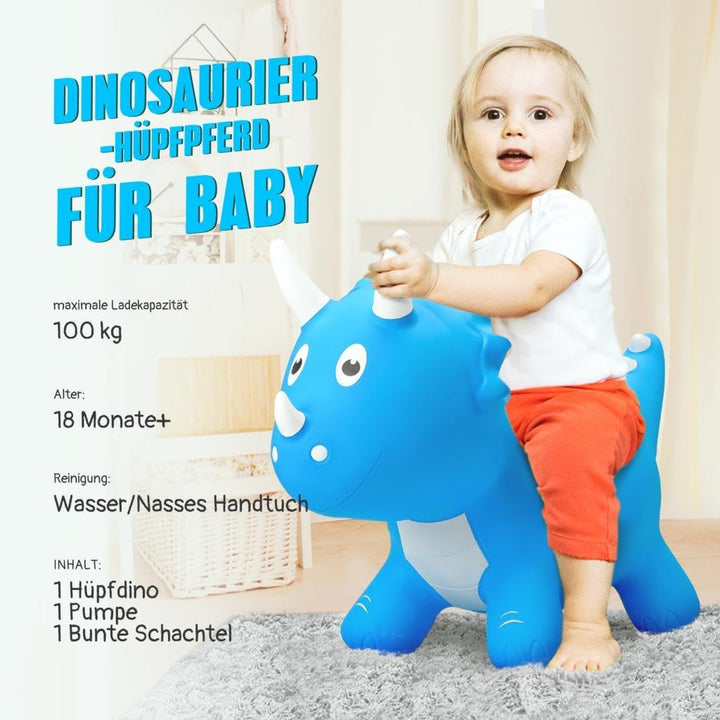 U&C Planet Hüpftier für Kinder, Dinosaurier Hüpfer mit Pumpe, aufblasbares Hüpfspielzeug, Dino Sprun