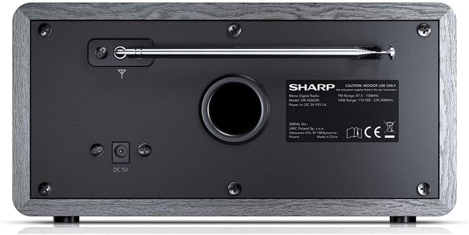 SHARP DR450 Digitalradio (DAB/DAB+/FM mit RDS, Bluetooth, Wecker-Funktionen, 6 Watt), grau Mono Digi