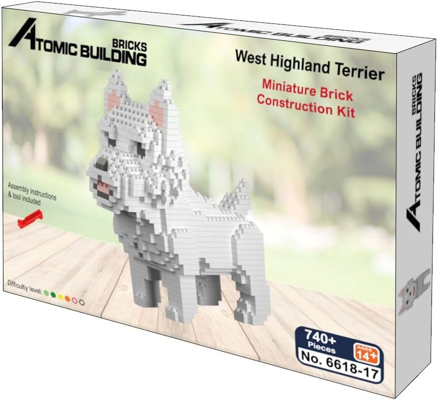 Miniatur-Bausteinfigur. Hund West Highland White Terrier – Westie/Westy, West Highland White Terrier