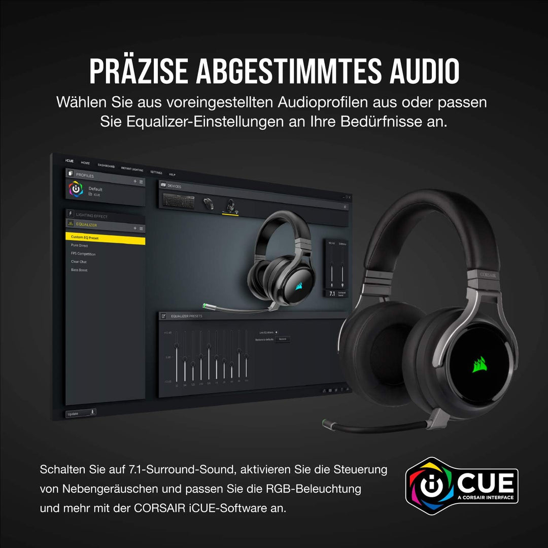 Corsair Virtuoso RGB Wireless High-Fidelity Gaming Headset (Slipstream Technologie, 7.1 Surround Sou