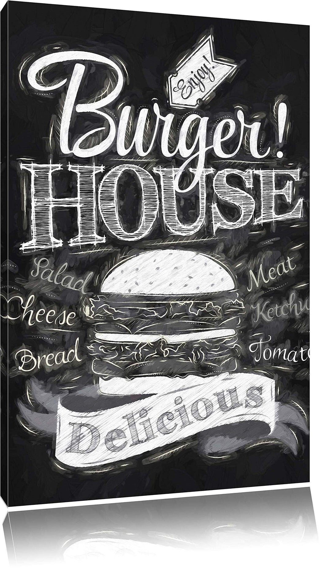 Pixxprint Burger House Pinsel Effekt, Format: 100x70 auf Leinwand, 100x70