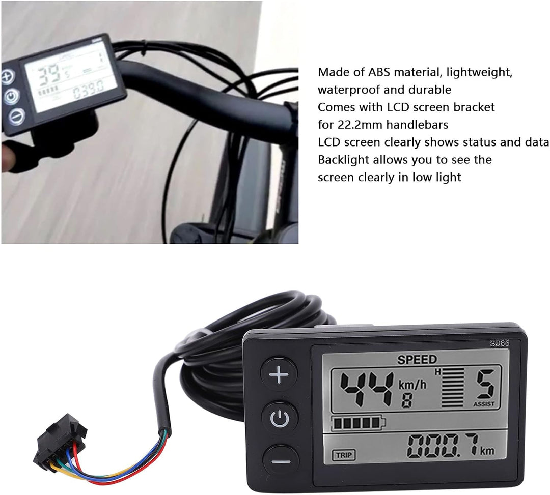 Tbest Display LCD Bildschirm 48v Fahrrad mit SM Stecker, S866 Elektro-Fahrrad Display LCD Messgerät