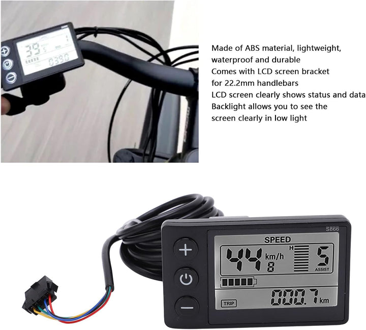 Tbest Display LCD Bildschirm 48v Fahrrad mit SM Stecker, S866 Elektro-Fahrrad Display LCD Messgerät