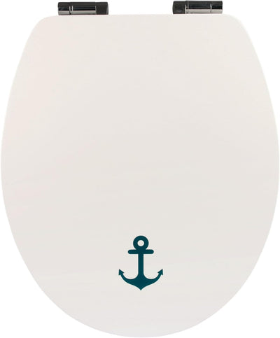 'aquaSu® WC-Sitz mit Absenkautomatik, Maritim Dekor Schiffsanker, Toilettensitz mit Holzkern, Fast F