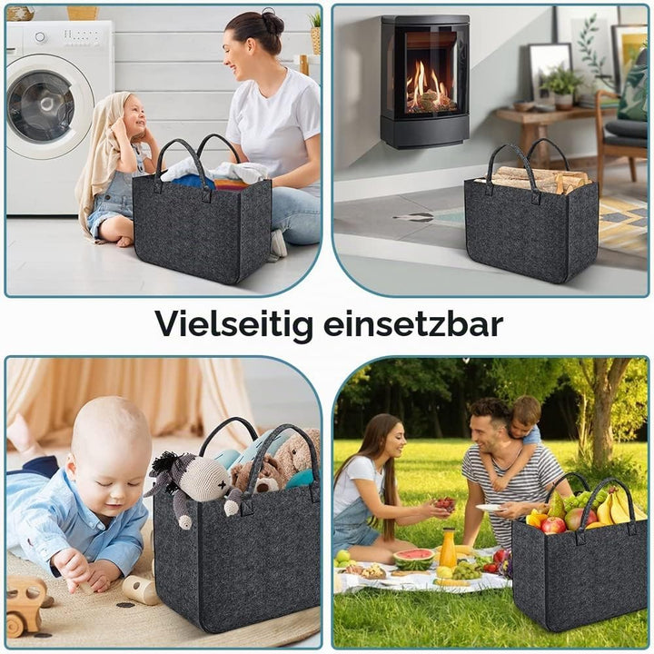 2 Stück Filztasche Kaminholztasche aus Filz Kaminholzkorb Filztaschen Einkaufskorb Brennholzkorb für