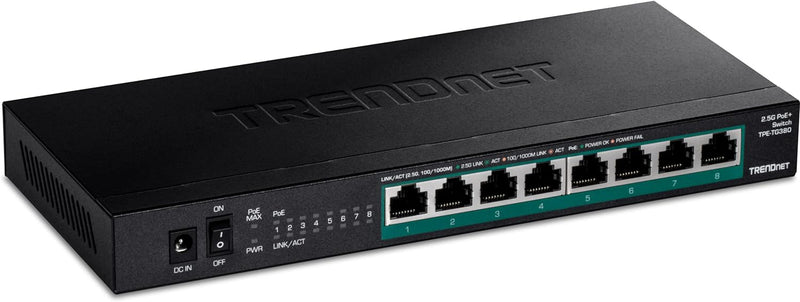 TRENDnet TPE-TG380 Unmanaged 2.5G PoE+ Switch mit 8 Ports, lüfterlos, kompaktes Desktop-Design, Meta