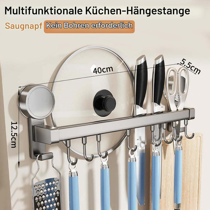 Hakenleiste Küche Ohne Bohren mit Saugnapf,Selbstklebende Hakenleiste mit 8 Abnehmbaren Haken, 40 cm