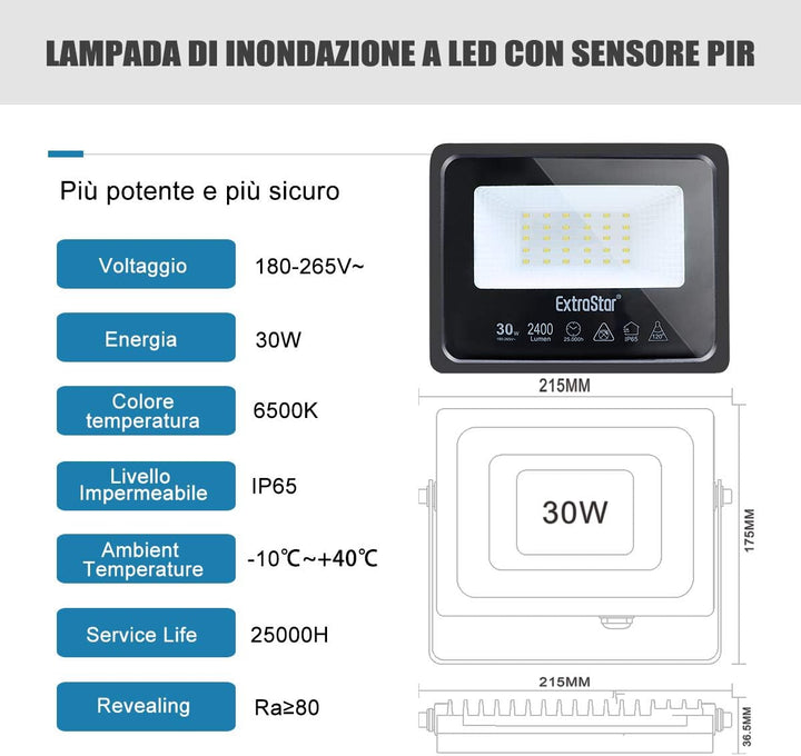 EXTRASTAR 30W LED Strahler, Superhell Led Strahler Aussen, IP65 Wasserdicht LED Fluter, 6500K Warmwe