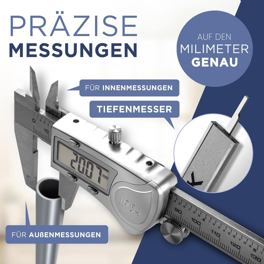 Messschieber Digitale 0-150mm/0-6 Zoll, Hochpräzise Edelstahl Schieblehre, Elektronischer Digitaler