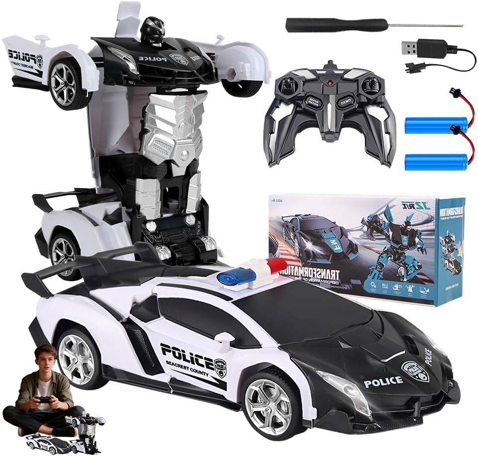 2 in 1 Transformator Ferngesteuertes Auto,1:18 Transformator Spielzeug,RC Auto Transform Roboter Spi