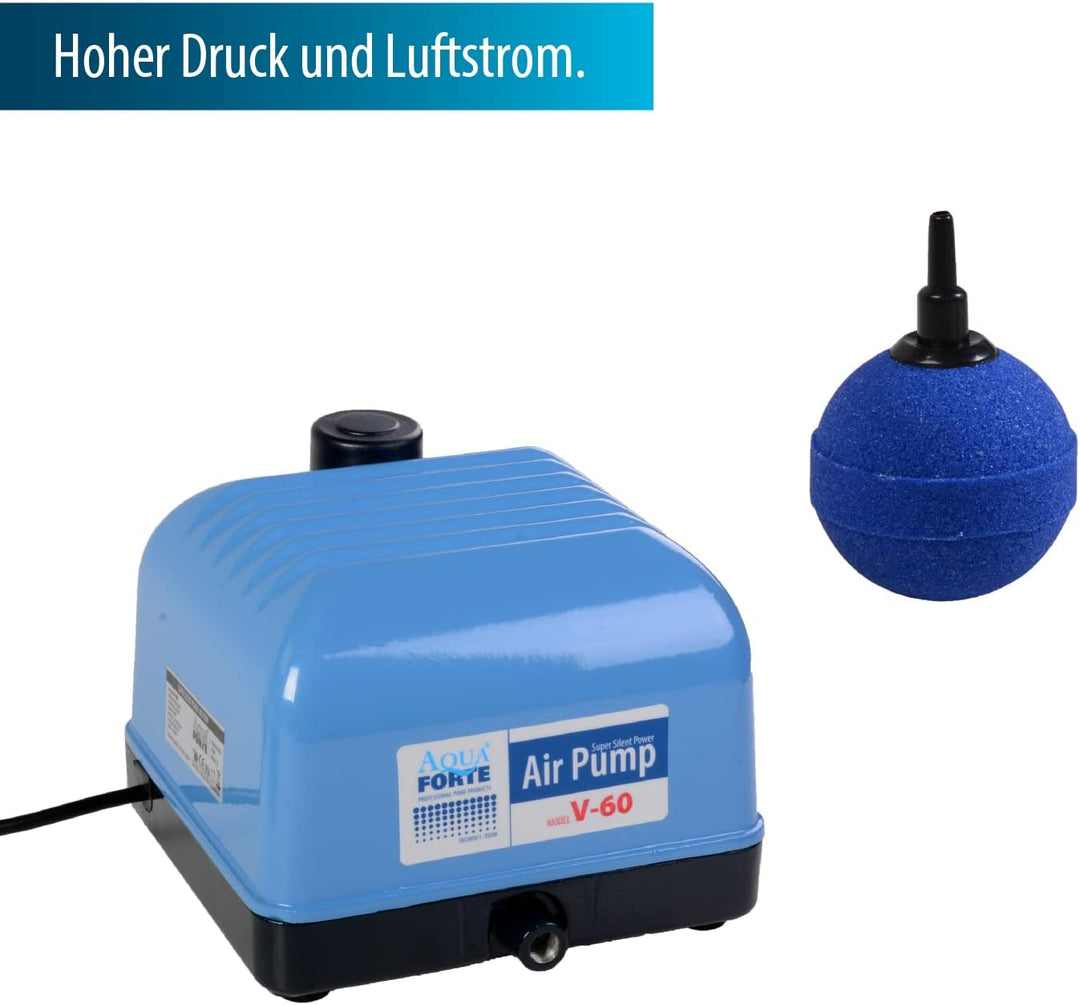 AquaForte Hi-Flow V-60 Luftpumpenset, Komplettset mit Luftverteilern, 50 m Schlauch 4 x 6 mm und 10