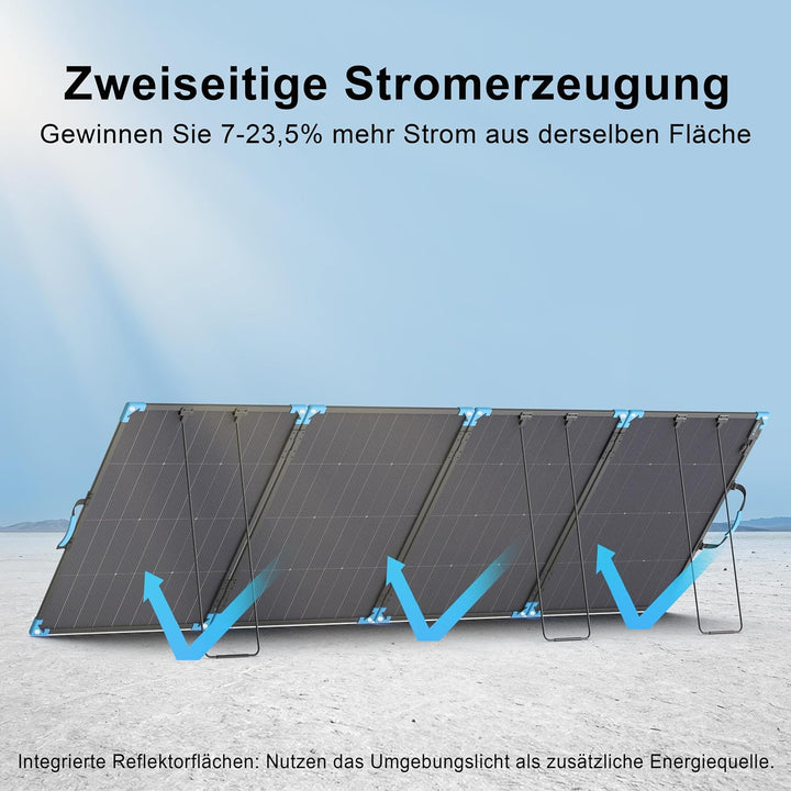 400W Bifacial Solarpanel Faltbar, Tragbares Monokristallines mit 23,5% Wirkungsgrad, IP68 Wasserdich