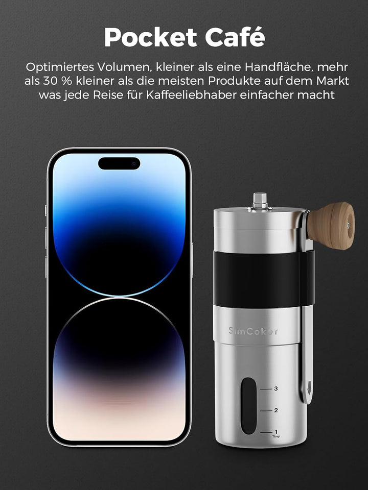 Kaffeemühle Manuell,Keramikmahlwerk mit 20 g Fassungsvermögen,Einstellbare Mahlgrad Einstellung,Hand