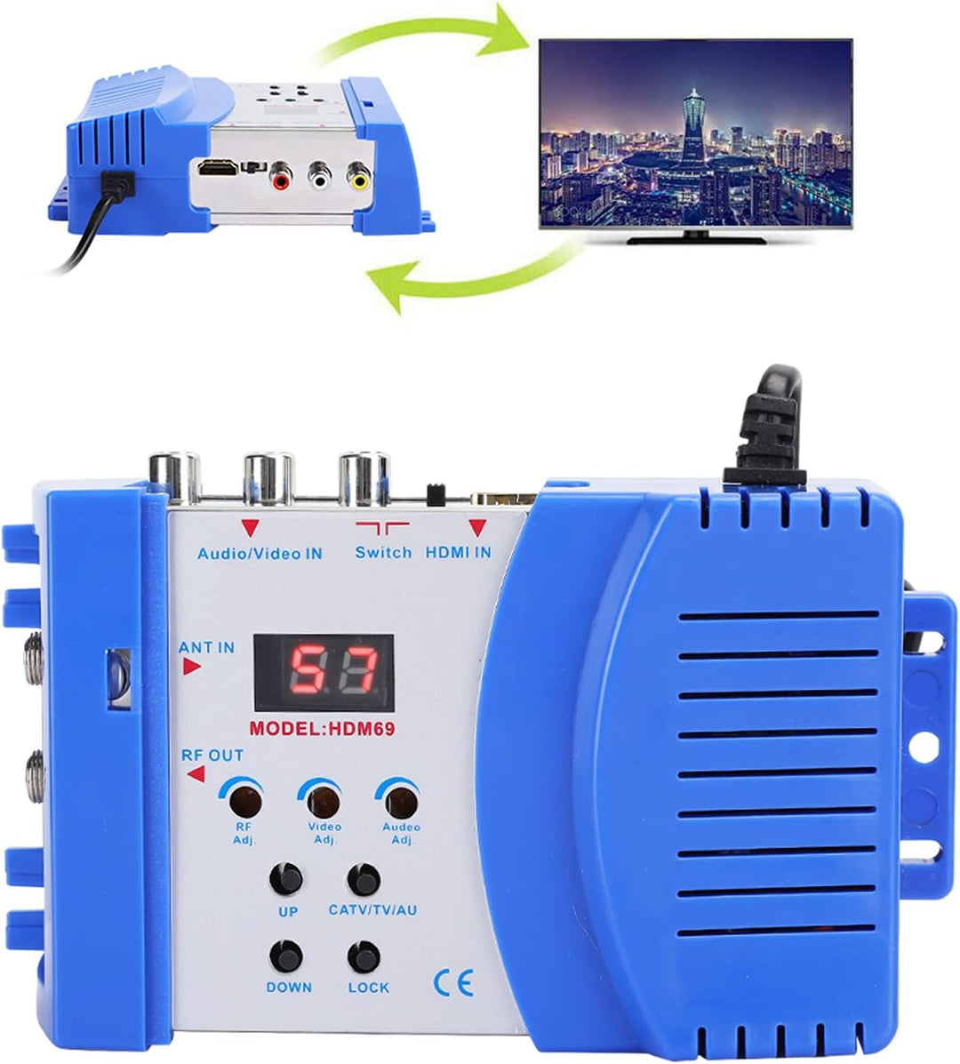 HF-HDMI-Modulator, HDM69 Digitaler AV-zu-HF-Konverter VHF UHF PAL Tragbarer Standard-Modulator für E