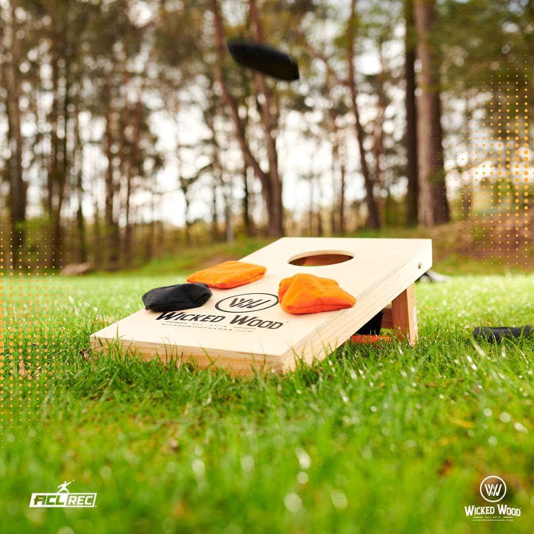 Cornhole Set Mini - Wicked Wood - 60x30cm - Inklusive Säckchen und Tragetasche Rot/Schwarz, Rot/Schw