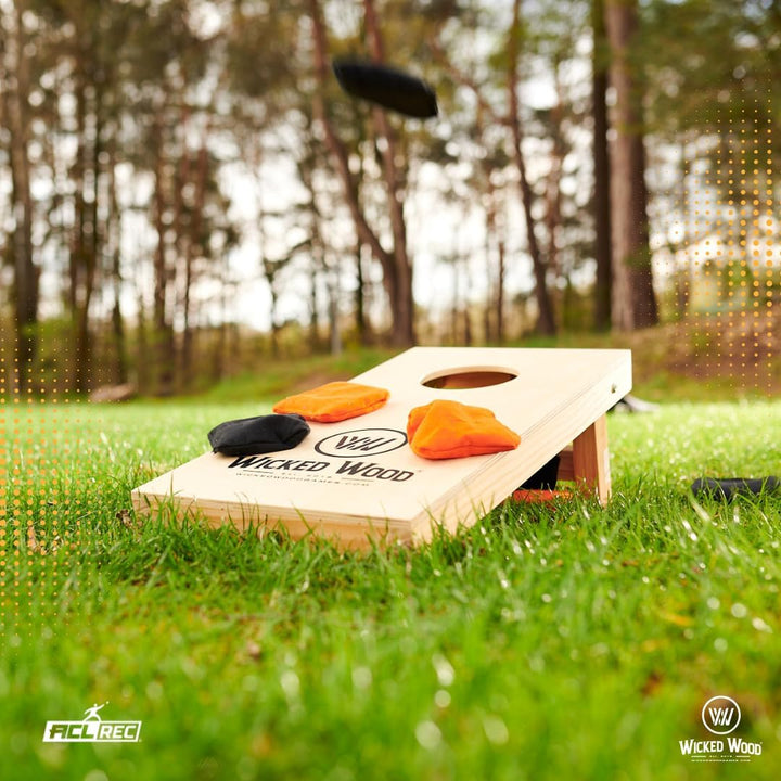 Cornhole Set Mini - Wicked Wood - 60x30cm - Inklusive Säckchen und Tragetasche Rot/Schwarz, Rot/Schw