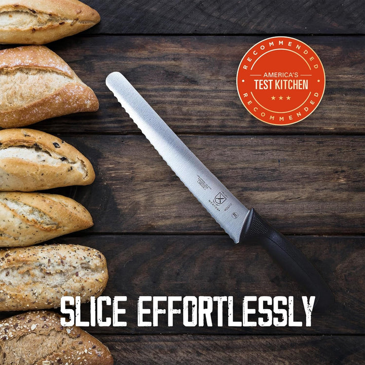 Mercer Culinary M23210 Millennia Wide Wavy Edge Bread Knife, 10-Inch, Black 10-Inch Wide Wavy Edge B