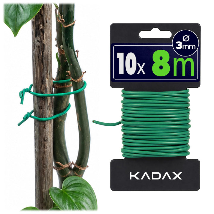 KADAX 10 x Gartendraht 3mm x 8m, grüner Bindedraht zum Befestigen von Pflanzen, Pflanzendraht gummie
