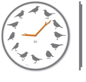 KOOKOO UltraFlat Grau, Moderne Singvogeluhr mit 12 heimischen Vogelstimmen, Grau