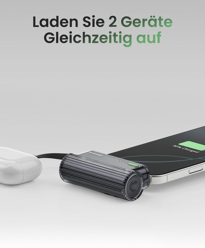 SHARGE Flow Mini 2 Power Bank 22.5w Max, Kleine Powerbank für Unterwegs, Schnelllade-Akkupack mit Li