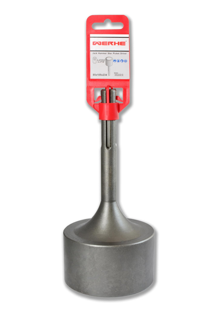 WERHE® Pfostenramme SDS Max 85 mm – Zum schnellen Einrammen von Star Pickets mit Abbruchhammer – Rob
