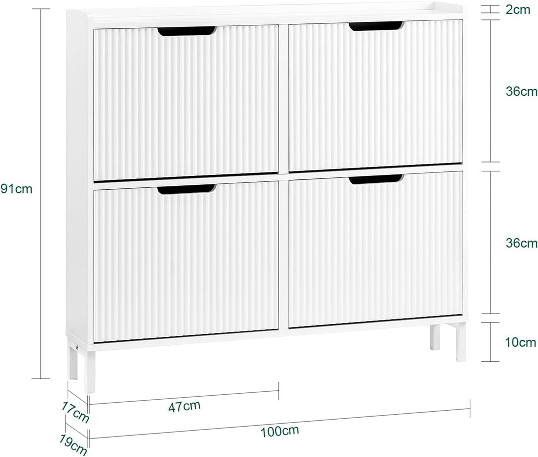 SoBuy Schuhschrank Schmal - Schuhkipper Schmal mit 4 Türen - Ideal für Enge Flure, Eingangsbereich o