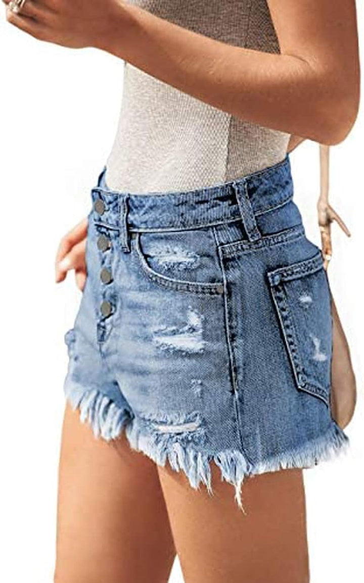 Necooer Damen Casual Ripped Denim Shorts Mittlere Taille Kurze Jeanshose mit Taschen S Blau 03, S Bl