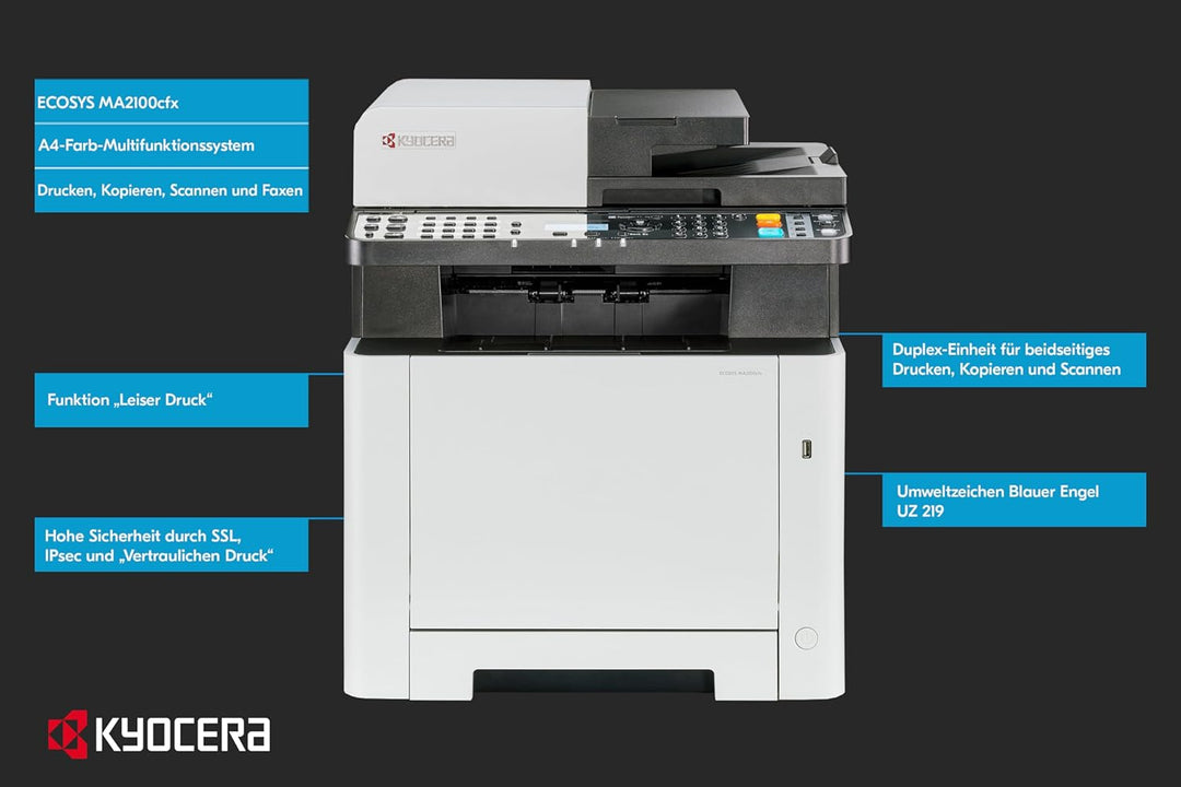 Kyocera Ecosys MA2100cwfx Farblaserdrucker Multifunktionsgerät WLAN. Drucker Scanner Kopierer, Faxge